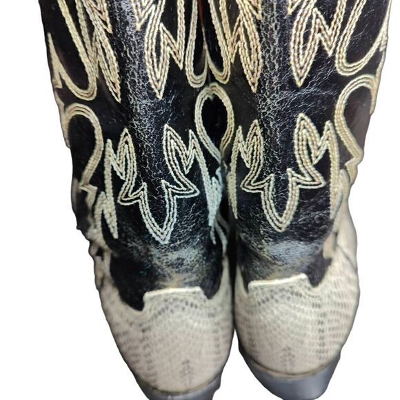 Honcho Cowboy Boots Snakeskin Embossed Leather Western Black Gray - Picture 4 of 16
